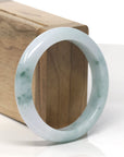 Baikalla Light Blue-Green Flower Jadeite Jade "Half Round" Bangle Bracelet (56.4mm)