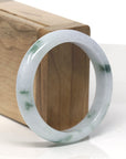 Baikalla White-Green W/ Deep Green Flowers Jadeite Jade "Half Round" Bangle Bracelet (55.5mm)