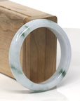 Baikalla White-Green W/ Deep Green Flowers Jadeite Jade "Half Round" Bangle Bracelet (55.5mm)