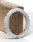 Baikalla White-Green W/ Deep Green Flowers Jadeite Jade "Half Round" Bangle Bracelet (55.5mm)