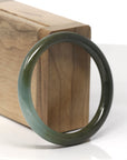 Baikalla Deep Green W/ Icy Oil-Green Patch "Traditional Round" Jadeite Jade Bangle Bracelet (55mm)