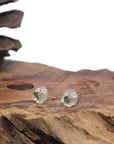 Baikalla 18K Yellow Gold "Classic Stud" Burmese Jadeite Jade Earrings W/ Diamonds & Imperial Green Jade