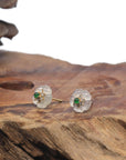 Baikalla 18K Yellow Gold "Classic Stud" Burmese Jadeite Jade Earrings W/ Diamonds & Imperial Green Jade