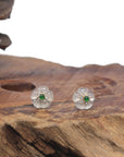 Baikalla 18K Yellow Gold "Classic Stud" Burmese Jadeite Jade Earrings W/ Diamonds & Imperial Green Jade