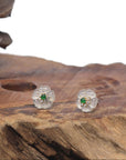 Baikalla 18K Yellow Gold "Classic Stud" Burmese Jadeite Jade Earrings W/ Diamonds & Imperial Green Jade