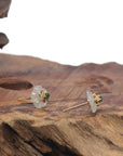 Baikalla 18K Yellow Gold "Classic Stud" Burmese Jadeite Jade Earrings W/ Diamonds & Imperial Green Jade