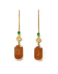 Baikalla 18ky Gold Natural Burmese Reddish Orange Jadeite Jade Square Kou Kou Dangle Earrings w/ Natural Diamonds & Imperial Jade