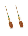 Baikalla 18ky Gold Natural Burmese Reddish Orange Jadeite Jade Square Kou Kou Dangle Earrings w/ Natural Diamonds & Imperial Jade