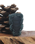 Baikalla Natural Guatemalan Deep Blue-Green Jade Dragon Carving Pendant