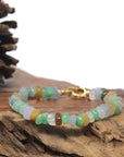Baikalla Multi-Color Jadeite Jade Free-Form Bead Bracelet W/ CZ & Yellow Gold Plated Clasp (8.5mm)