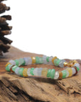 Baikalla Multi-Color Jadeite Jade Free-Form Bead Bracelet W/ CZ & Yellow Gold Plated Clasp (8.5mm)