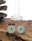 Baikalla 18k Yellow Gold Icy Green "Ping An Kou" Burmese Jadeite Jade Hoop Dangle Earrings