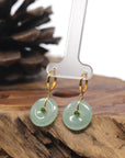 Baikalla 18k Yellow Gold Icy Green "Ping An Kou" Burmese Jadeite Jade Hoop Dangle Earrings