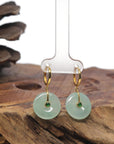 Baikalla 18k Yellow Gold Icy Green "Ping An Kou" Burmese Jadeite Jade Hoop Dangle Earrings