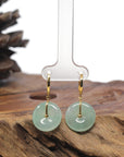 Baikalla 18k Yellow Gold Icy Green "Ping An Kou" Burmese Jadeite Jade Hoop Dangle Earrings