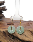 Baikalla 18k Yellow Gold Icy Green "Ping An Kou" Burmese Jadeite Jade Hoop Dangle Earrings