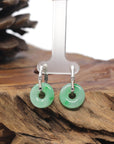 Baikalla 18k White Gold Icy Vibrant Apple-Green "Ping An Kou" Burmese Jadeite Jade Bamboo Hoop Earrings