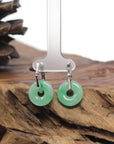 Baikalla 18k White Gold Icy Vibrant Apple-Green "Ping An Kou" Burmese Jadeite Jade Bamboo Hoop Earrings