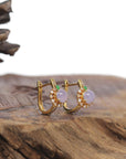 Baikalla 18K Yellow Gold Icy Lavender Burmese Jadeite Jade "Huggie" Earrings W/ Natural Diamonds & Imperial Green Jade