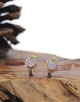Baikalla 18K Yellow Gold Icy Lavender Burmese Jadeite Jade "Huggie" Earrings W/ Natural Diamonds & Imperial Green Jade