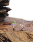 Baikalla 18K Yellow Gold Icy Lavender Burmese Jadeite Jade "Huggie" Earrings W/ Natural Diamonds & Imperial Green Jade