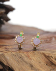 Baikalla 18K Yellow Gold Icy Lavender Burmese Jadeite Jade "Huggie" Earrings W/ Natural Diamonds & Imperial Green Jade