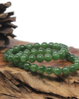 Baikalla Deep Green Nephrite Jade Round Bead Bracelet (8mm)