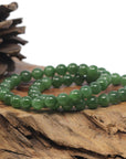 Baikalla Deep Green Nephrite Jade Round Bead Bracelet (8mm)