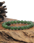 Baikalla Deep Green Nephrite Jade Round Bead Bracelet (8mm)