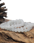 Baikalla Icy White Genuine Jadeite Jade Round Bead Bracelet (7.8mm)