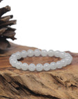 Baikalla Icy White Genuine Jadeite Jade Round Bead Bracelet (7.8mm)