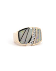 Baikalla 18k Yellow Gold Natural AAA Australian Opal Men's Ring W/ Natural Diamonds