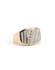 Baikalla 18k Yellow Gold Natural AAA Australian Opal Men's Ring W/ Natural Diamonds .484CTTW