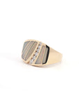 Baikalla 18k Yellow Gold Natural AAA Australian Opal Men's Ring W/ Natural Diamonds .484CTTW