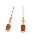 Baikalla 18ky Gold Natural Burmese Reddish Orange Jadeite Jade Square Kou Kou Dangle Earrings w/ Natural Diamonds & Imperial Jade