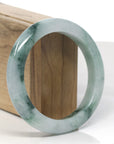 Baikalla Light Green W/ Deep Green Flowers Jadeite Jade "Half Round" Bangle Bracelet (59mm)