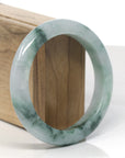 Baikalla Light Green W/ Deep Green Flowers Jadeite Jade "Half Round" Bangle Bracelet (59mm)