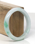 Baikalla Light Green W/ Vibrant Green Flowers Jadeite Jade "Half Round" Bangle Bracelet (58.2mm)