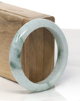 Baikalla White-Green W/ Deep Green Flowers Jadeite Jade "Half Round" Bangle Bracelet (55.4mm)