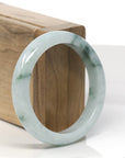 Baikalla White-Green W/ Deep Green Flowers Jadeite Jade "Half Round" Bangle Bracelet (55.4mm)