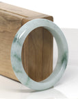 Baikalla White-Green W/ Deep Green Flowers Jadeite Jade "Half Round" Bangle Bracelet (55.4mm)
