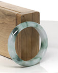 Baikalla Light Green W/ Deep Green Flowers Jadeite Jade Oval Bangle (52.5mm)