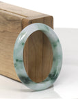 Baikalla Light Green W/ Deep Green Flowers Jadeite Jade Oval Bangle (52.5mm)