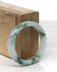 Baikalla Light Green W/ Deep Green Flowers Jadeite Jade Oval Bangle (52.5mm)