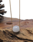 Baikalla "Good Luck Button" White-Lavender W/ Light Blue-Lavender Patch Jadeite Jade TongTong Pendant Necklace