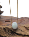 Baikalla "Ping An Kou" (Good Luck Button) White-Lavender & Light Green Jadeite Jade Pendant Necklace