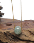 Baikalla "Ping An Kou" (Good Luck Button) Light Blue-Green Flowers Jadeite Jade Pendant Necklace