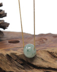 Baikalla "Ping An Kou" (Good Luck Button) Light Blue-Green Flowers Jadeite Jade Pendant Necklace