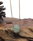 Baikalla "Ping An Kou" (Good Luck Button) Light Blue-Green Flowers Jadeite Jade Pendant Necklace