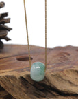 Baikalla "Ping An Kou" (Good Luck Button) Blue-Green Jadeite Jade Pendant Necklace